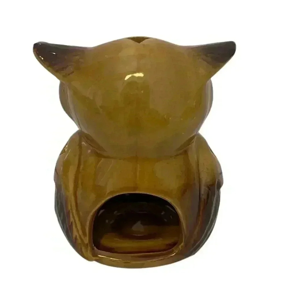 Happy Harvest Glazed Ceramic Owl Tea Light Candle Holder 4" - Picture 3 of 6